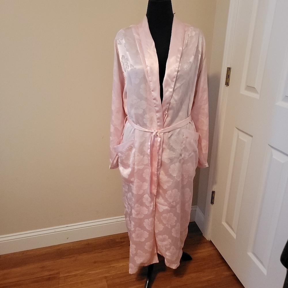Victoria Secret Gold Label Vintage Satin Pink Floral Robe Size M/L - Picture 4 of 10